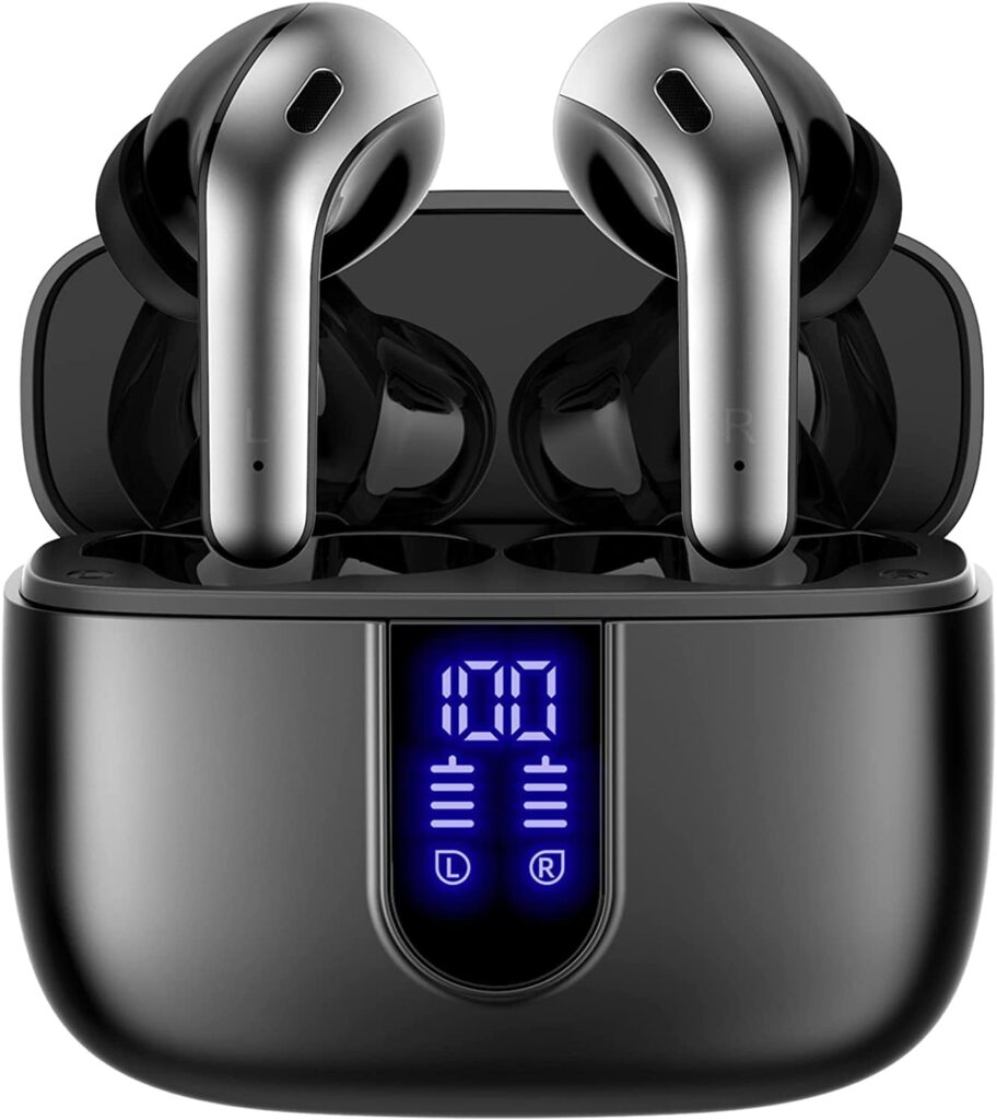 TAGRY Bluetooth Headphones – True Wireless Earbuds with 60H Playback, LED Power Display, Wireless Charging Case, IPX5 Waterproof In-Ear Earphones with Mic for Sports, TV, Smartphone & Laptop