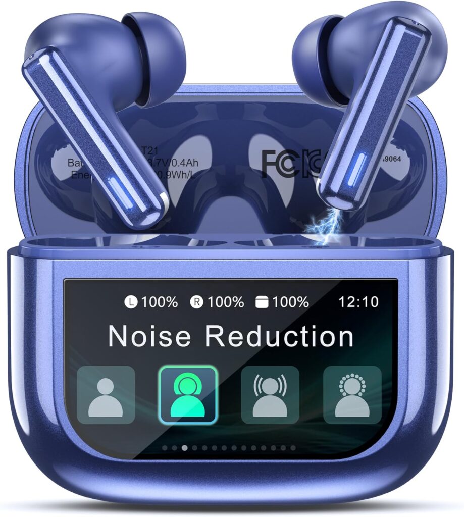 Wireless Earbuds Bluetooth Headphones T21 with Touch Screen, ANC/ENC Noise Cancelling, 40H Playtime, Deep Bass, IPX7 Waterproof