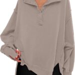 ANRABESS Women’s Sweatshirts Oversized Casual Loose Button Up Henley Pullover Top High Low Split 2025 Fall Fashion Outfits