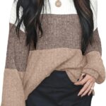 OFEEFAN Turtlenecks Tops for Women Oversized Sweaters Fall Outfits 2025 Plus Size Clothes Long Sleeve Shirts Color Block