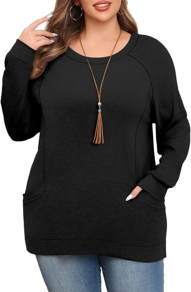 Lastshe Womens Plus Size Tops Fall Long Sleeve Shirts Dressy Casual Loose Fit Tunic Sweaters Clothes with Pockets 2025