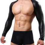 BaronHong Mens Faux PU Leather Hollow Arm Sleeves Shrug Fashion Stage Catwalk Show