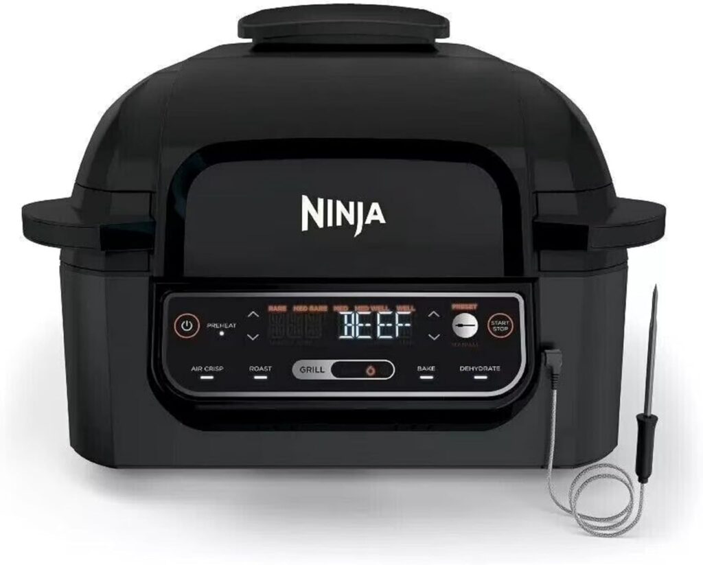 Ninja Foodi Pro 5-in-1 Indoor Integrated Smart Probe, 4-Quart Air Fryer, Roast, Bake, Dehydrate, an Cyclonic Grilling Technology, with 4 Steaks Capacity, in a Stainless Finish