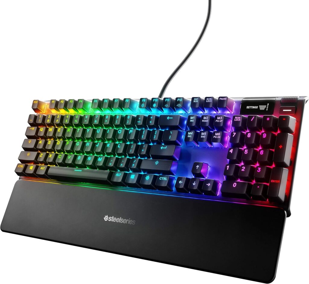 SteelSeries Apex 7 Mechanical Gaming Keyboard – OLED Smart Display – USB Passthrough and Media Controls – Linear , Quiet – RGB Backlit (Red Switch)