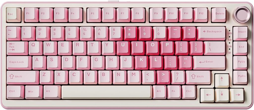 YUNZII B75 PRO Wireless Mechanical Keyboard,75% Layout with Knob,Hot Swap Gasket Custom Structure,Creamy Pre-lubed Switches,RGB Backlit,Bluetooth/Type-C/2.4G for Win/Mac(Cocoa Cream V2 Switch,Pink)