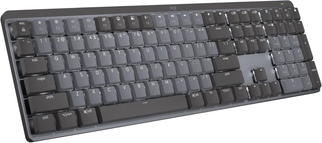 Logitech MX Mechanical Wireless Illuminated Performance Keyboard, Linear Switches, Backlit Keys, Bluetooth, USB-C, macOS, Windows, Linux, iOS, Android, Metal