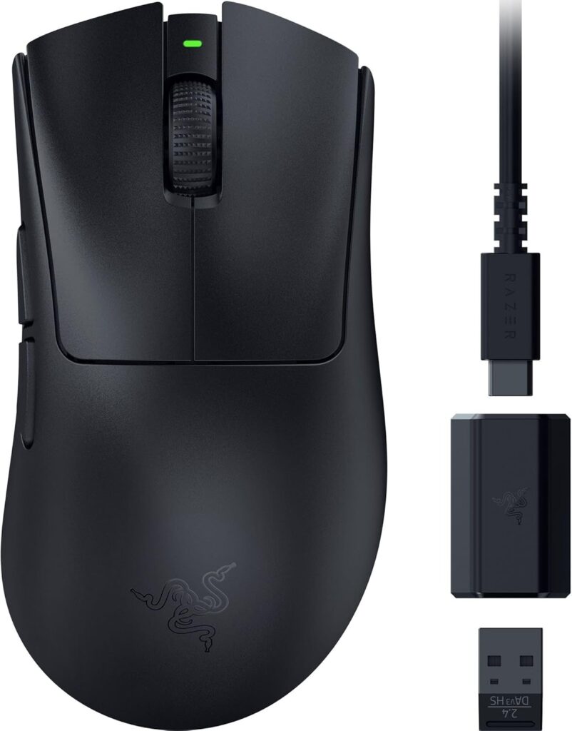 Razer DeathAdder V3 HyperSpeed Wireless Esports Gaming Mouse: 55 g Lightweight – Ergonomic & Smooth Touch Texture – Up to 100 Hr Battery – Gen 3 Optical Switches – Focus X 26K Optical Sensor (Renewed)