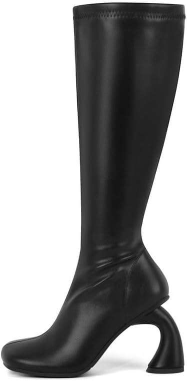Knee High Boots for Women High Heel Boots 3.74 Inch PU Leather Retro Curved Heel for Fall Winter Outfits, Party, Club, Street Style & Fashion Show