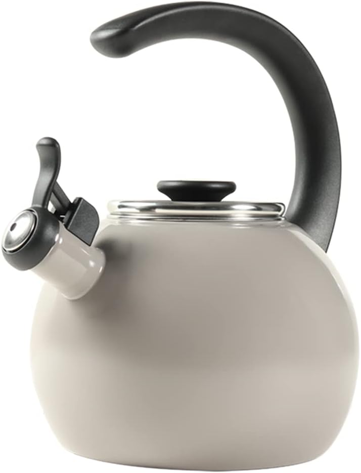 Circulon Enamel on Steel Whistling Teakettle/Teapot With Flip-Up Spout, 2 Quart – Gray
