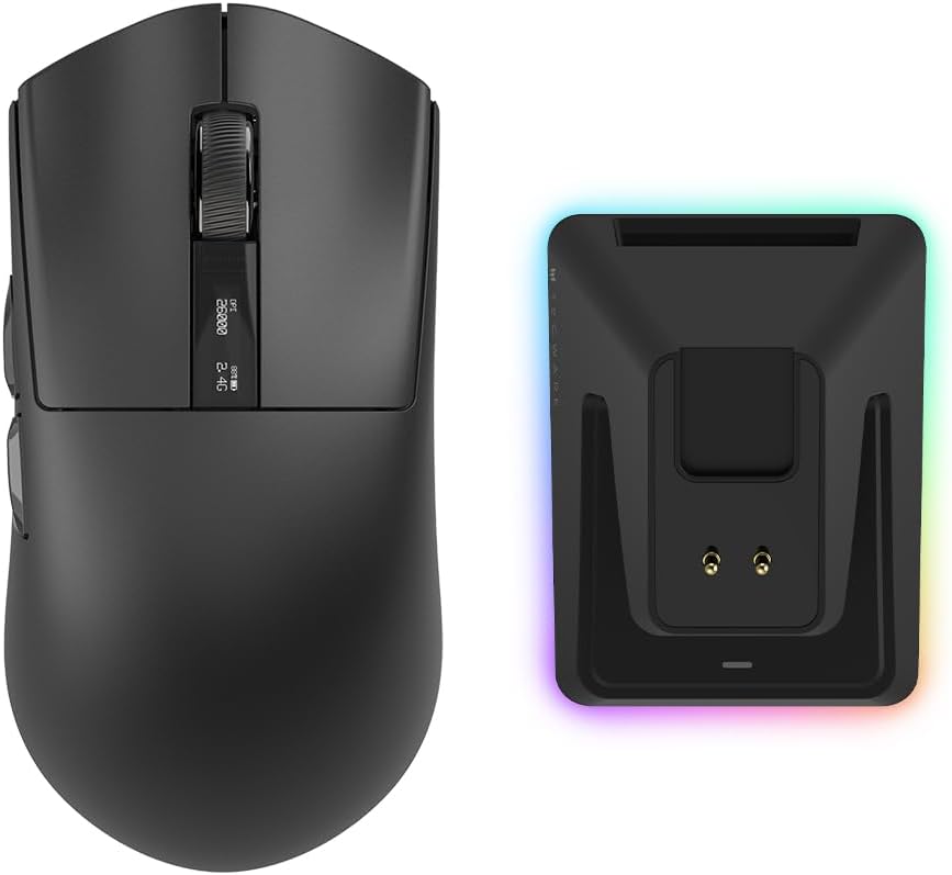 TECWARE EX1 Lightweight Gaming Mouse, 26K DPI Wireless Mouse, OLED Screen Display, 59g Lightweight, RGB Charging Dock, Tri-Mode Connectivity, Comes with PTFE Feet and Grip Tape, Gaming Mouse (Black)