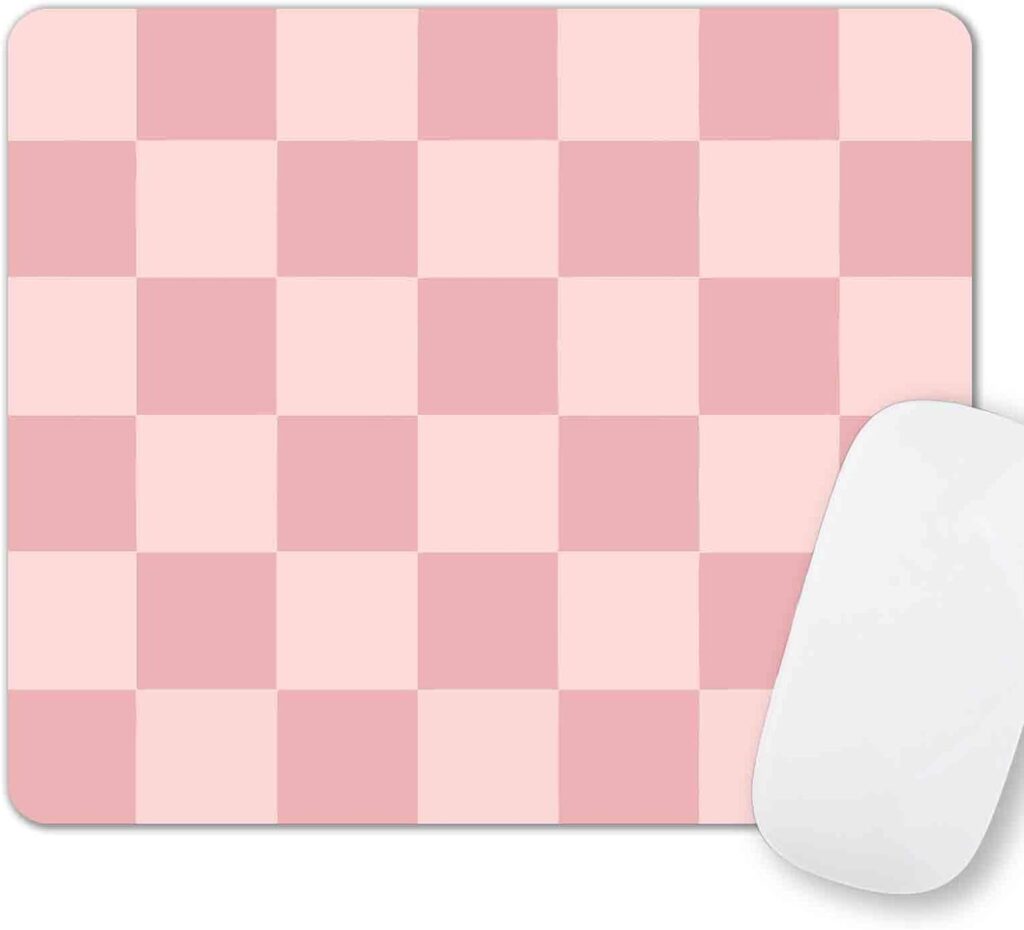 Pink Mouse Pad, Checkered Pattern Mousepad, Square Premium Texture Computer Cute Mouse Pad Design for Office Work Home, Non-Slip Rubber Gaming Mouse Pads for Computer Laptop, Modern Aesthetic