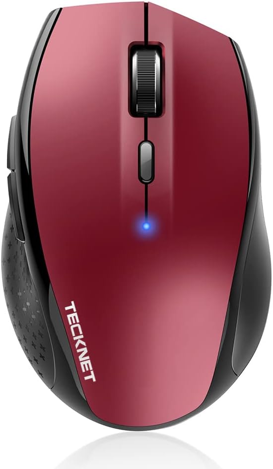 TECKNET Bluetooth Mouse, 4800 DPI Wireless Mouse, 2-Year Battery 6 Adjustable DPI, 6 Buttons Compatible with Laptop/Windows/Computer – Red