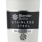 BlenderBottle Strada Shaker Cup Insulated Stainless Steel Water Bottle with Wire Whisk, 24-Ounce, White