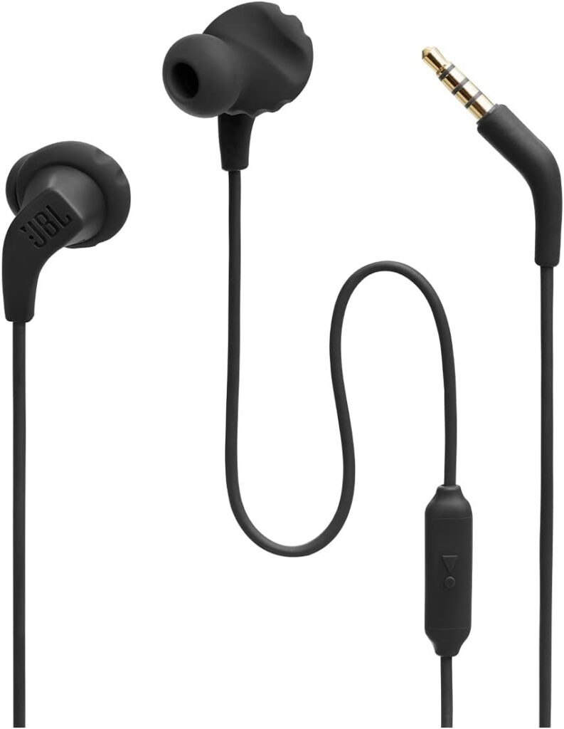 JBL Endurance Run 2 Wired – Waterproof Wired Sports in-Ear Headphones, Pure Bass Sound, Hands-Free Calls, Never Hurt. Never Fall Out. (Black)