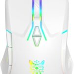 Wired USB Mouse, Computer Mouse with RGB Lighting, 4 Adjustable DPI, Ergonomic Optical Office Mouse, 7 Buttons Corded Mice for Window/PC/Laptop/Desktop/Mac/Chromebook, White