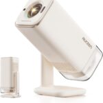 Aurzen BOOM Air Google TV Portable Projector with WiFi and Bluetooth, USB-C Powered, Smart Projector for Outdoor & Home Movie, 4K Supported, Real-Time Focus, Dolby Audio, Adjustable Stand, Off-White