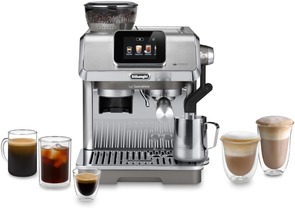 De’Longhi La Specialista Touch Espresso Machine with Grinder & Milk Frother – Cold Brew & Iced Coffee Maker, Burr Grinder, 10 Drink Presets, Compact Bean to Cup, Award-Winning Italian Design