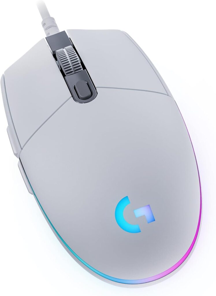 Logitech G203 Wired Gaming Mouse, 8,000 DPI, Rainbow Optical Effect LIGHTSYNC RGB, 6 Programmable Buttons, On-Board Memory, Screen Mapping, PC/Mac Computer and Laptop Compatible – White