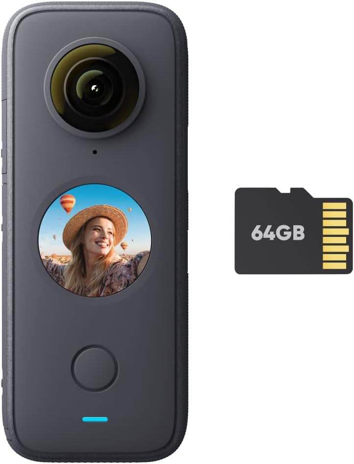 Insta360 ONE X2 360 Degree Waterproof Action Camera, 5.7K 360, Stabilization, Touch Screen, AI Editing, Live Streaming, Webcam, Voice Control (MicroSD Card Kit)