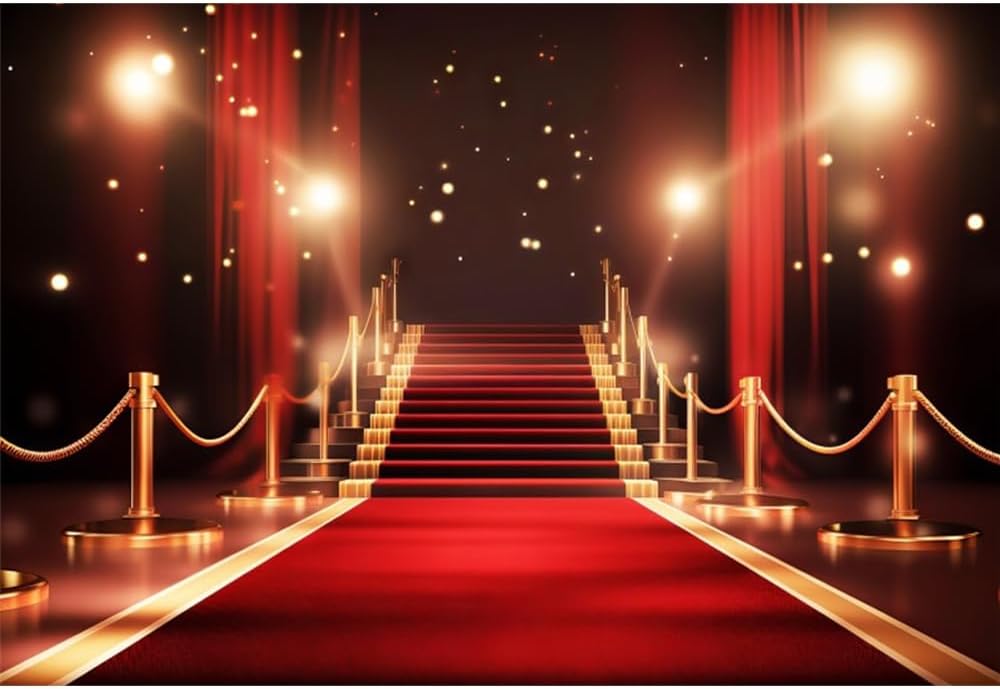 Red Carpet Backdrop 8x6ft Fabric Stage Award Ceremony Banner Fashion Show Photos VIP Party Decor Movie Night Backdrop Red Carpet Birthday Banner Graduation Senior Background