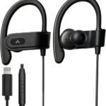 Avantree L171 – Lightning Wired Earbuds with Microphone & in-Line Volume Control, Compatible with Older iPhone 11, 12, 13, 14 Models, MFi Certified Headphones with Ear Hook for Running & Sports