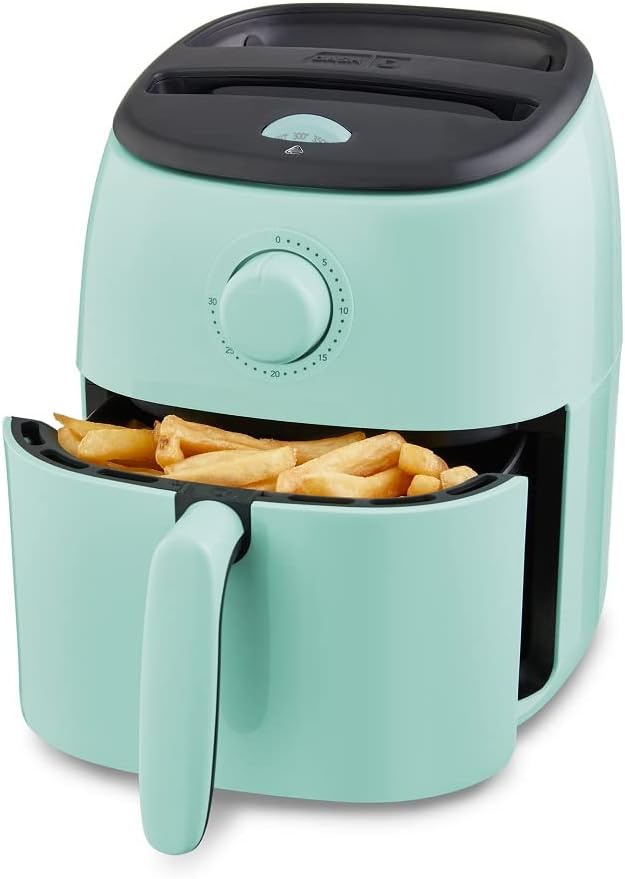 DASH Tasti-Crisp™ Electric Air Fryer Oven, 2.6 Qt., Aqua – Compact Air Fryer for Healthier Food in Minutes, Ideal for Small Spaces – Auto Shut Off, Analog, 1000-Watt