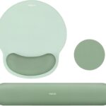 MOSISO Wrist Rest Support for Mouse Pad&Keyboard Set, Circle Curved Ergonomic Mousepad&Coaster Non-Slip Base Home/Office Pain Relief&Easy Typing Pad with Soft Cloth&Silicone Lining, Antique Green
