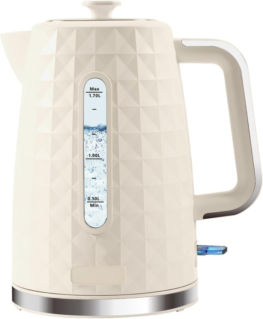 1.7L Electric Kettle, Fast Boiling 1200W Hot Water Boiler, 360° Cordless Design,Electric Tea Kettle for Boiling Water Auto Shut Off Boil Dry Protection,Electric Water Kettle for Coffee Tea,Beige