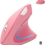 Wireless Mouse Ergonomic Vertical Ergo High Presion Optical Lightweight Cordless LED Light Large Cute Wireless Mouse for Laptop Computer Mac Office Girl Boy Adults Gift , 800/1200/1600 DPI, 6 Buttons