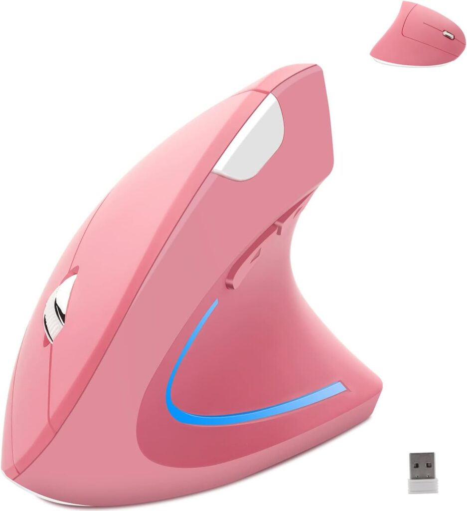 Wireless Mouse Ergonomic Vertical Ergo High Presion Optical Lightweight Cordless LED Light Large Cute Wireless Mouse for Laptop Computer Mac Office Girl Boy Adults Gift , 800/1200/1600 DPI, 6 Buttons