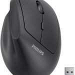 PHILIPS Ergonomic Mouse – Vertical Mouse with 800/1200/1600 Adjustable DPI, 6 Silent Buttons Design for S/M Hands, Auto Power Saving,Light Weight, 2.4GHz Wireless Mouse for Laptop, Desktop, PC-Black