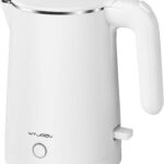 Electric Kettle Stainless Steel, 1.0L Small Water Boiler 1200W Fast Boiling, Double Wall Tea Kettle Pot Automatic Shut Off, Durable Coffee & Tea Maker/Warmer/Heater White