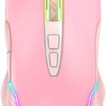 RGB Gaming Mouse Wired, USB Optical Computer Mice with RGB Backlit, 6 Adjustable DPI Up to 6400, Ergonomic Gamer Laptop PC Mouse with 7 Programmable Buttons for Windows Vista Linux (Pink)
