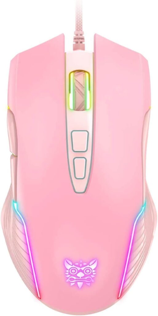 RGB Gaming Mouse Wired, USB Optical Computer Mice with RGB Backlit, 6 Adjustable DPI Up to 6400, Ergonomic Gamer Laptop PC Mouse with 7 Programmable Buttons for Windows Vista Linux (Pink)