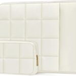 MOSISO 13-14 inch Laptop Case, 13.3 inch Puffy Laptop Sleeve Compatible with MacBook Air/Pro 13 inch, Compatible with MacBook Pro 14, Twelve Square Quilted Bag with Vertical Pocket&Small Case, Sand