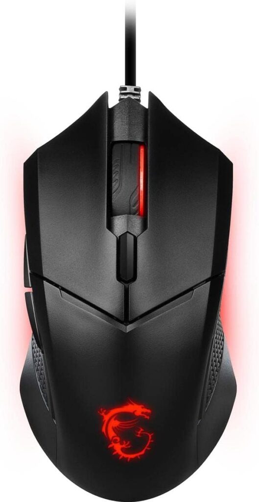 MSI Clutch GM08 Gaming Mouse, 4200 DPI, Optical Sensor, 3 Adjustable Weights, Red LED Lighting, Symmetrical Design, Black