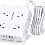 Surge Protector Power Strip – 6 Ft Flat Plug Extension Cord with 8 Widely Outlets and 4 USB Ports(1 USB C), 3 Side Outlet Extender for Home Office, White, ETL Listed