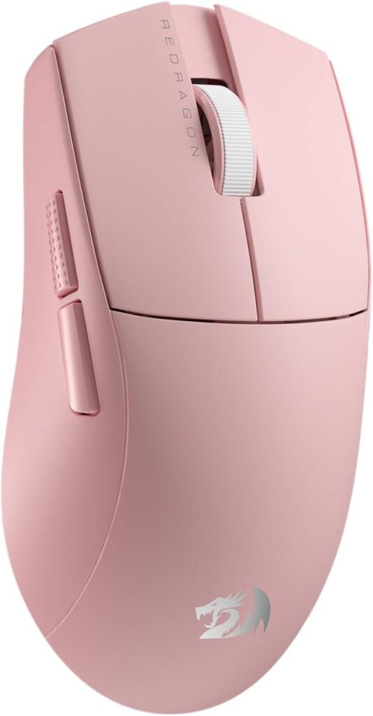 Redragon M916 PRO 3-Mode Wireless Gaming Mouse, 49G Ultra-Light 26K DPI Mouse w/Ergonomic Natural Grip Build, Full Programmable Buttons, Software Supports DIY Keybinds & DPI (1K Hz, Pink)