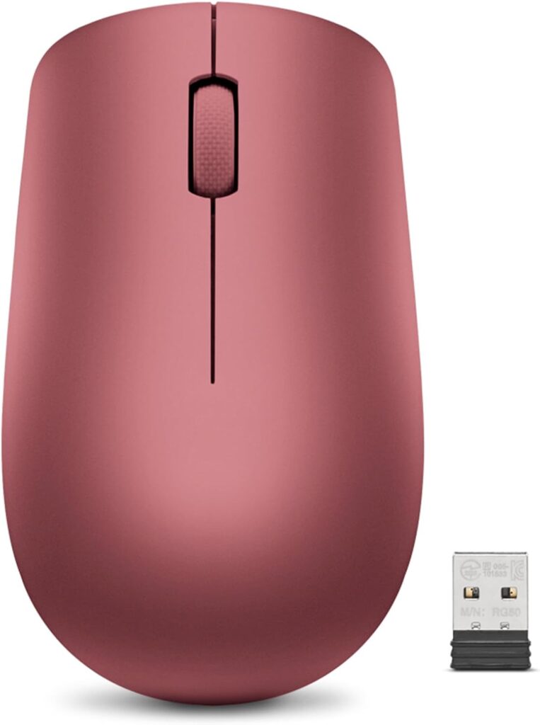 Lenovo 530 Full Size Wireless Computer Mouse for PC, Laptop, Computer with Windows – 2.4 GHz Nano USB Receiver – Ambidextrous Design – 12 Months Battery Life – Cherry Red