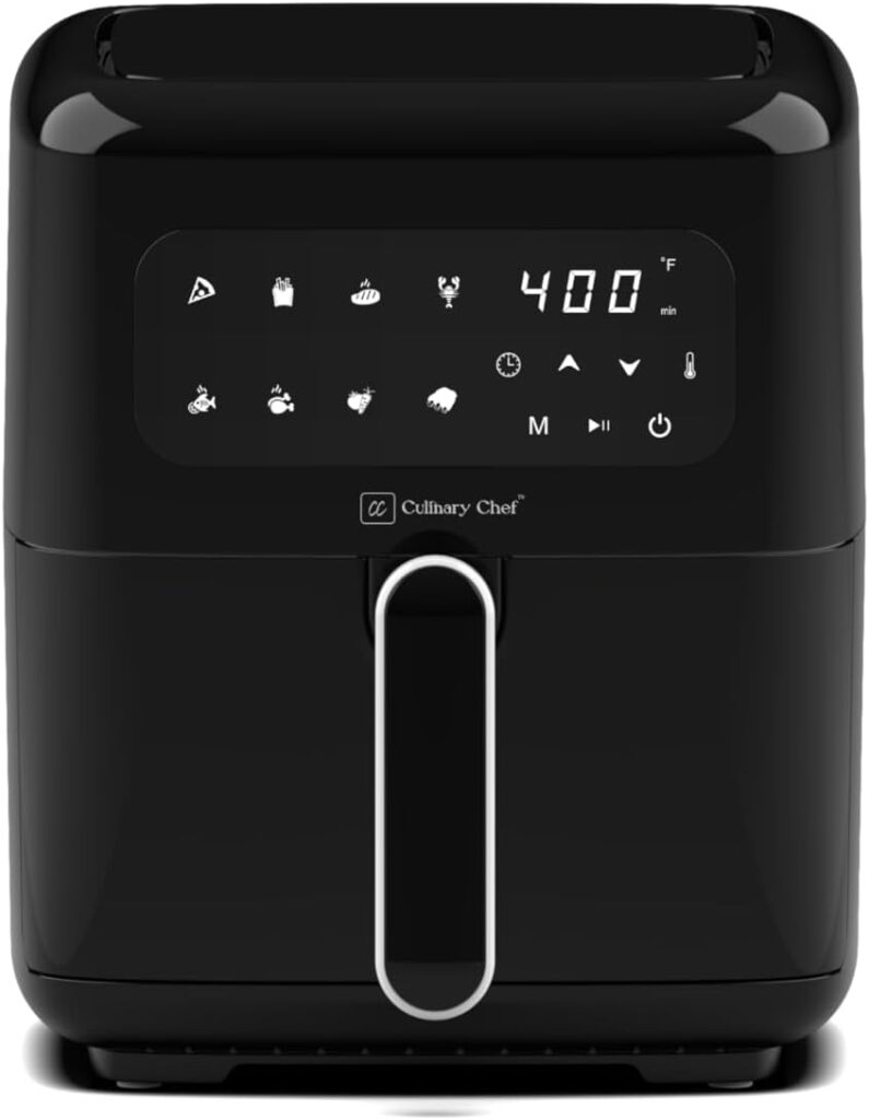 Culinary Chef 3.2-Quart Electric Air Fryer, Adjustable Temperature, Touch Panel Control, One-Touch Cook Functions, and 360° Rapid Cooking, 1200 Watt Power
