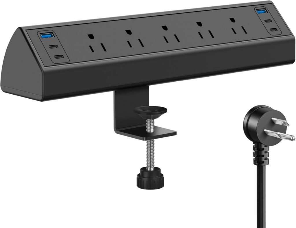 Jgstkcity Desk Clamp Power Strip USB C,40W Total Fast Charging Station,4 PD 20W USB C Ports,Desk Edge Mount Surge Protector,5 Outlets,Fit 1.96″ Tabletop Edge,ETL Listed