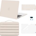 MOSISO Compatible with MacBook Air 13 inch Case 2025 2024 2023 2022 M4 A3240 M3 A3113 M2 A2681, Hard Case&Puffy Bag&Keyboard Cover&Webcam Cover&Screen Film for MacBook Air 13.6 inch Case, Sand