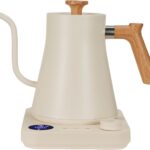 Gooseneck electric kettle,Auto Boil Detection, with Variable Temperature Control, Stainless Steel Inner, Ultra-Quiet 304 Stainless Steel,1200W Quick Heating, for Coffee, Tea & Milk, 0.9L (Beige）