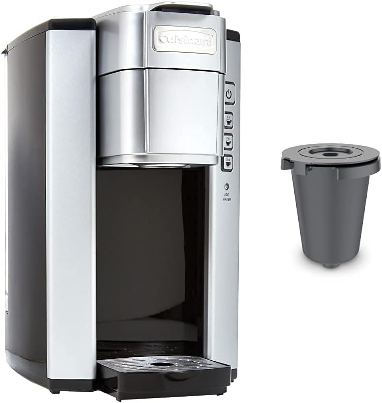 Cuisinart SS-5P1 Single Serve Brewer Coffemaker, 40 oz, Silver & HomeBarista Reusable Filter Cup, Gray