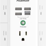 USB Wall Charger, POWERIVER Multi Outlet Extender Surge Protector with 4 USB Ports, 1680J Wall Outlet Adapter Spaced for Home School Office, ETL Listed, White