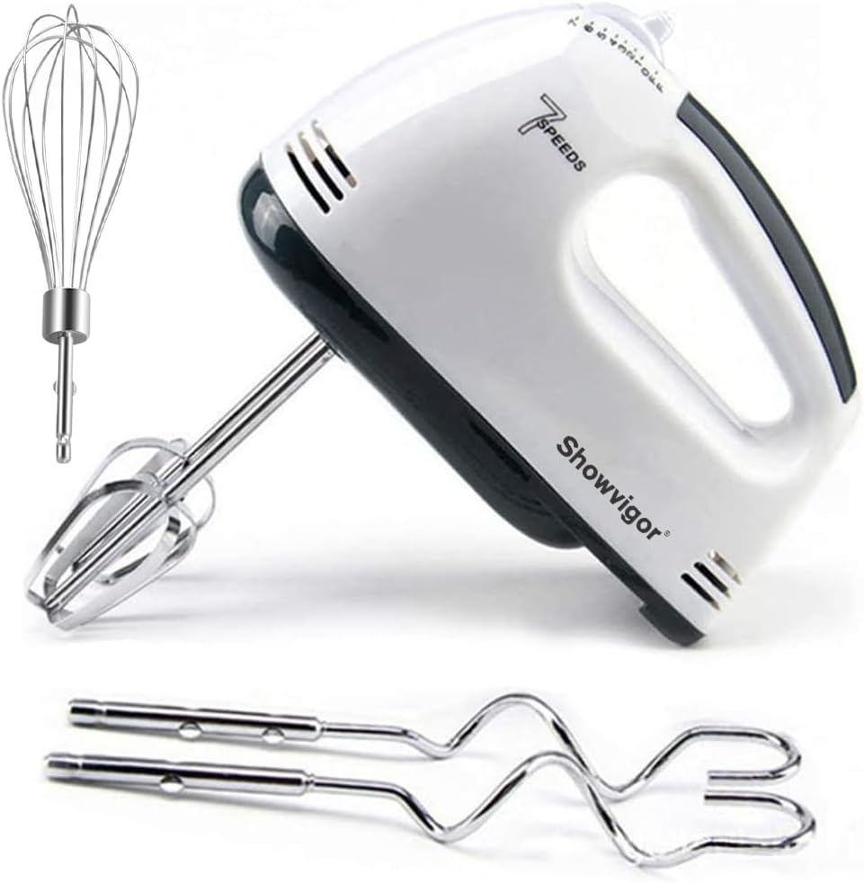 Handmixer Electric Handheld – 7 Speed Portable Kitchen Mixer Electric with 5 Stainless Steel Accessories Whisk, Food Beater for Whipping Mixing Cookies Cakes Eggs Dough