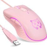 CORN Gaming Wired USB Mouse, 2400DPI 4 Adjustable Levels, Ergonomic Slient Mouse for PC/Desktop/Laptop – Pink Cat
