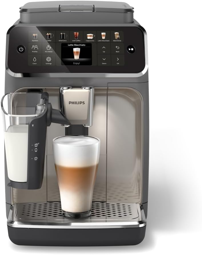 Philips 4400 Series Fully Automatic Espresso Machine – 12 Hot & Iced Coffees, Quick-to-Clean LatteGo Milk System, SilentBrew, QuickStart, Ceramic Grinder, Cashmere Grey (EP4444/90)