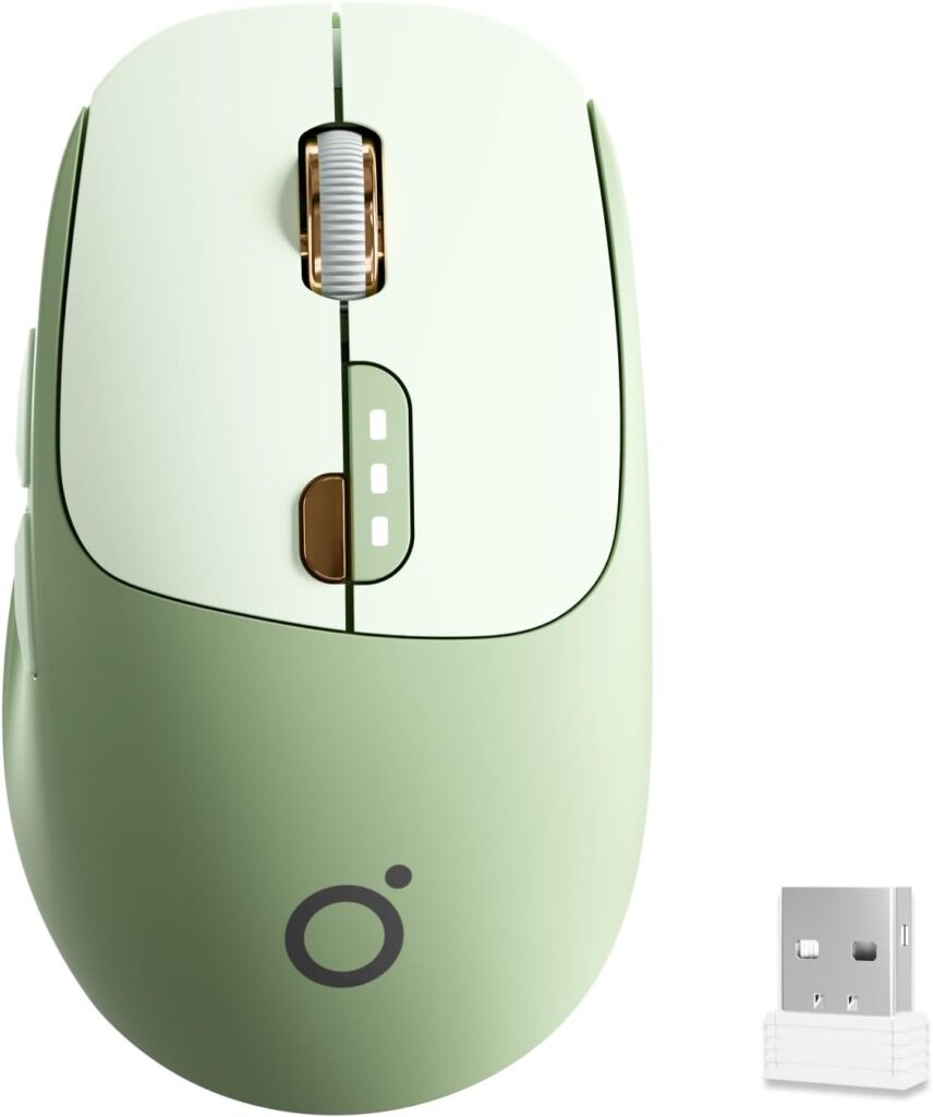 EWEADN Q5 Wireless Mouse, Bluetooth & 2.4G Quiet Computer Mouses with 1600 DPI, Battery Level Display, Ergonomic Office Mouse,6 Button Portable Cute Cordless Mice for Laptop/PC/Mac- Green