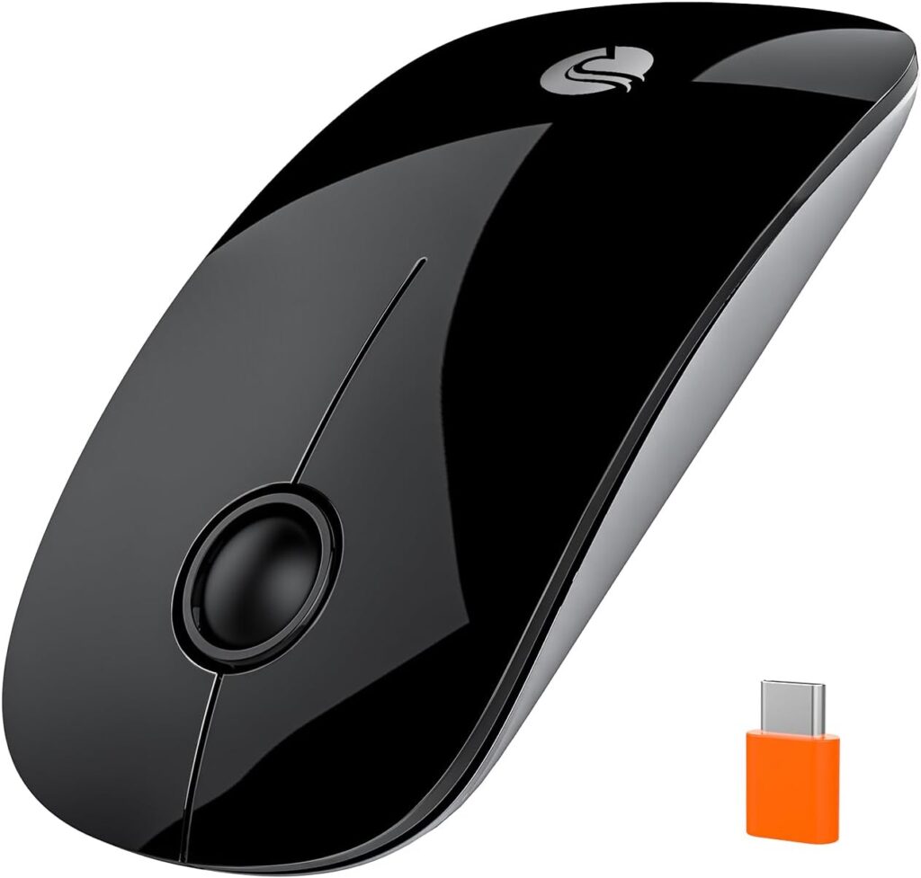 RAPIQUE R306C USB C Wireless Mouse, Type-C 2.4GHz Portable Computer Mouse, Silent Click, Ultra-Slim, 3 DPI Levels, 480 Hours Battery Life, for USB-C Laptops, MacBook, iPad, Tablet, Android – Black